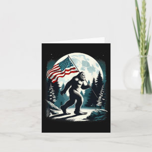 Cartão Retro Bigfoot Sasquatch Full Moon Patriótico Ameri