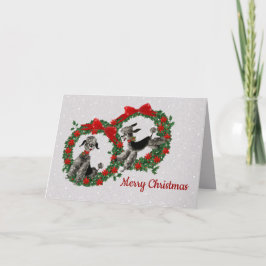 Cartão Retro Black Poodles in Poinsettia Wreaths