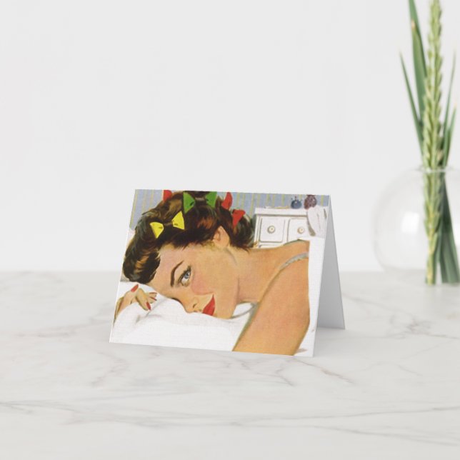 Cartão Retro Blank Card Cute Pillow Talk Gal Lady Woman (Frente)