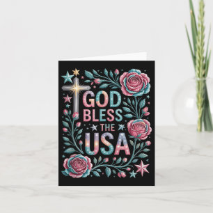 Cartão Retro Boho Floral Deus abençoe 4.º Cristão dos Est