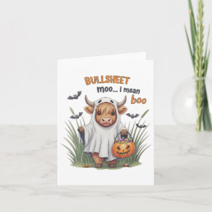 Cartão Retro Bullsheet Vaca do Halloween Fantasma Moo I Q