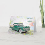 Cartão Retro Car for Grandson's Birthday<br><div class="desc">Old car on a road map for Grandson's birthday.</div>