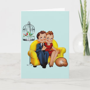 Cartão RETRO CASAL com placas de analfabetismo FELIZ para