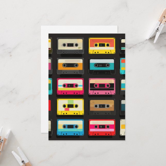 Cartão Retro Cassette Tape Pattern – Vintage Music  (Frente/Verso In Situ)