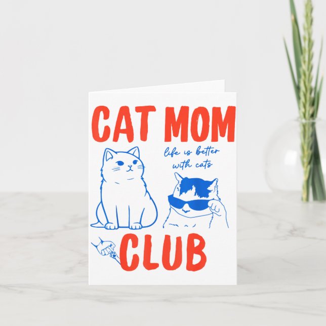 Cartão Retro Cat Mom Club Funny Cat Meme Mama Grandma Mot (Frente)