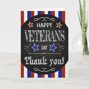 Cartão Retro Chalkboard Veterans Day w/ Stars and Stripes