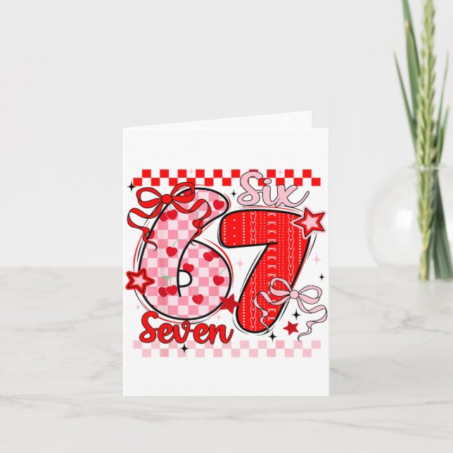 Cartão Retro Checkered Valentine Six Seven Meme 67 Viral  (Frente)