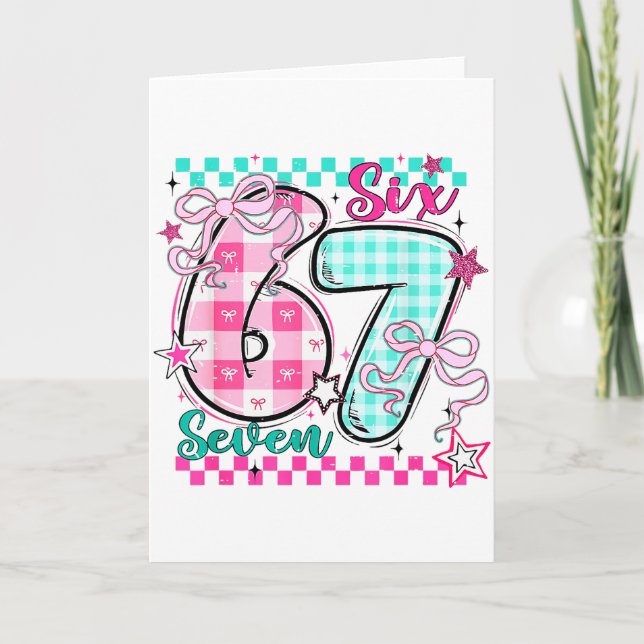Cartão Retro Checkered Valentine Six Seven Meme 67 Viral  (Frente)