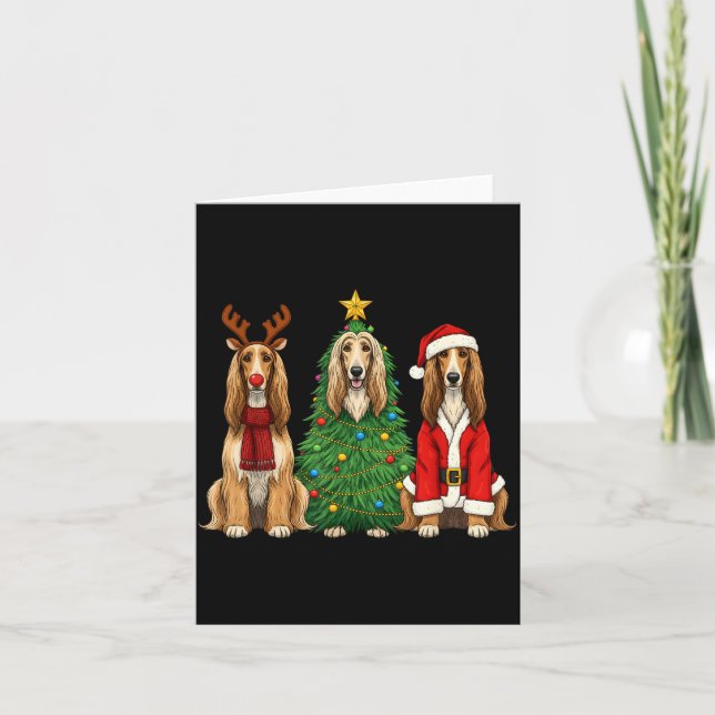 Cartão Retro Christmas Afghan Hound Santa Reindeer Dog Lo (Frente)