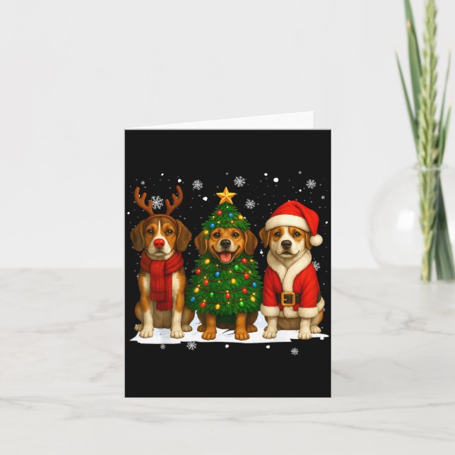 Cartão Retro Christmas Beagle Santa Reindeer Dog Lover  (Frente)