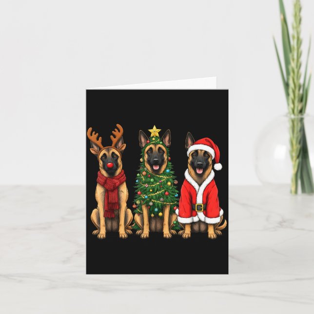 Cartão Retro Christmas Belgian Malinois Santa Reindeer Do (Frente)