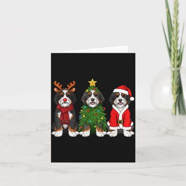 Cartão Retro Christmas Bernedoodle Santa Reindeer Dog Lov (Frente)