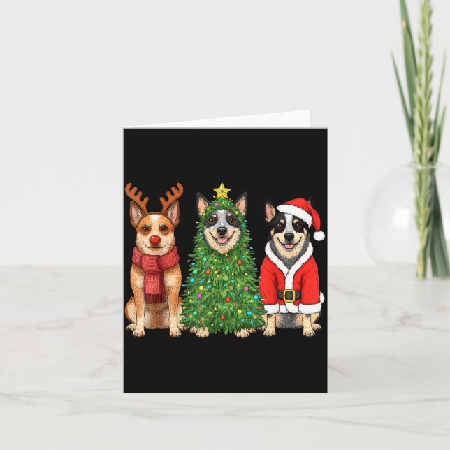 Cartão Retro Christmas Blue Heeler Santa Reindeer Dog Lov (Frente)