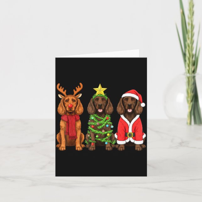 Cartão Retro Christmas Boykin Spaniel Santa Reindeer Dog  (Frente)