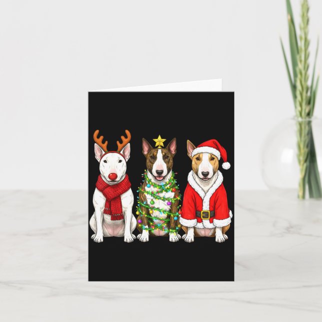 Cartão Retro Christmas Bull Terrier Santa Reindeer Dog Lo (Frente)