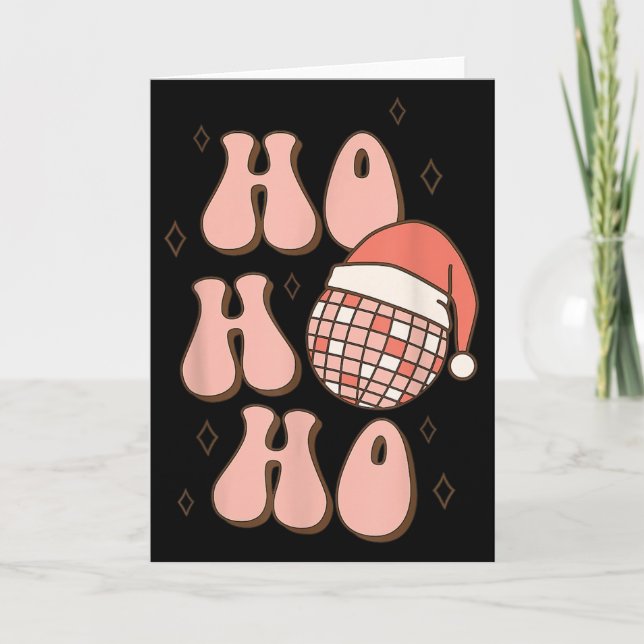 Cartão Retro Christmas Disco Ball Groovy Ho Ho Ho Santa H (Frente)