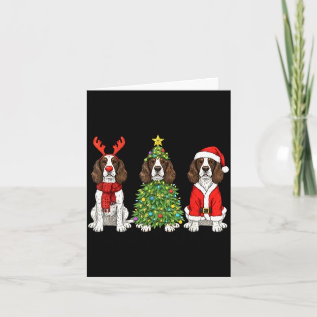 Cartão Retro Christmas English Springer Spaniel Santa Rei (Frente)