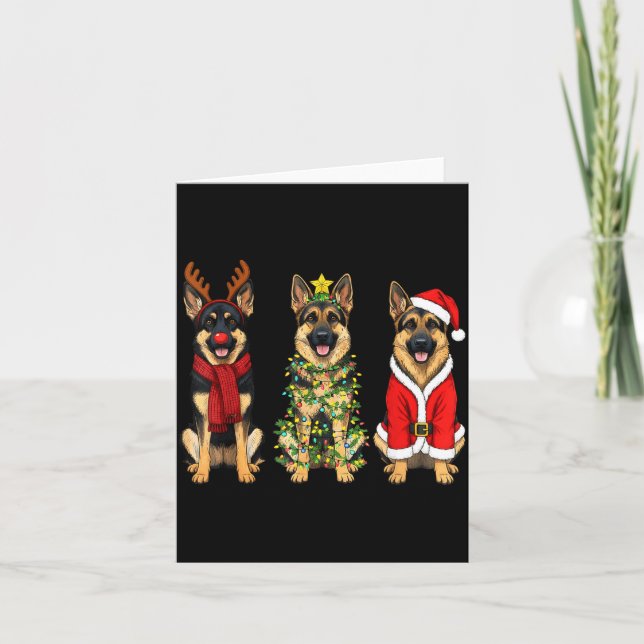 Cartão Retro Christmas German Shepherd Santa Reindeer Gsd (Frente)