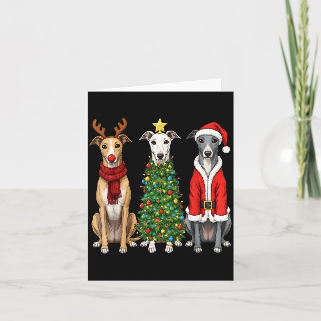 Cartão Retro Christmas Ghound Santa Reindeer Dog Lover  (Frente)