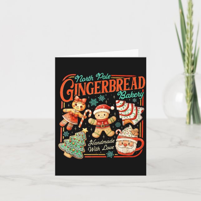 Cartão Retro Christmas Gingerbread Bakery North Le Cookie (Frente)