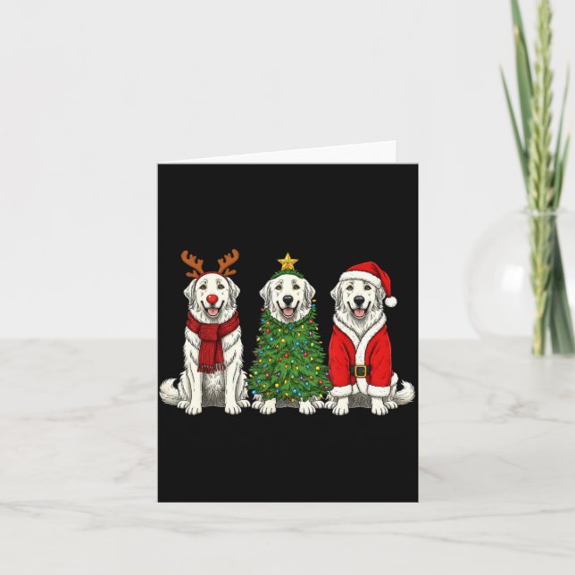 Cartão Retro Christmas Great Pyrenees Santa Reindeer Dog  (Frente)