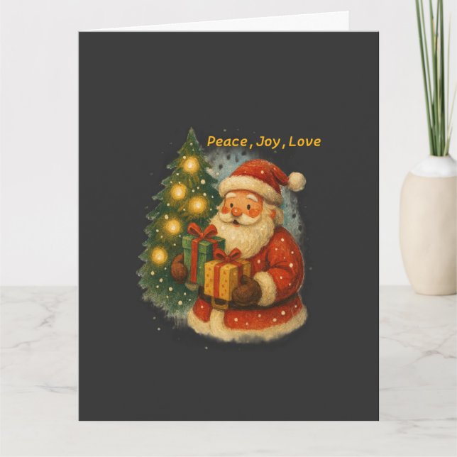 Cartão “Retro Christmas Greeting Card – Santa with Gifts” (Frente)