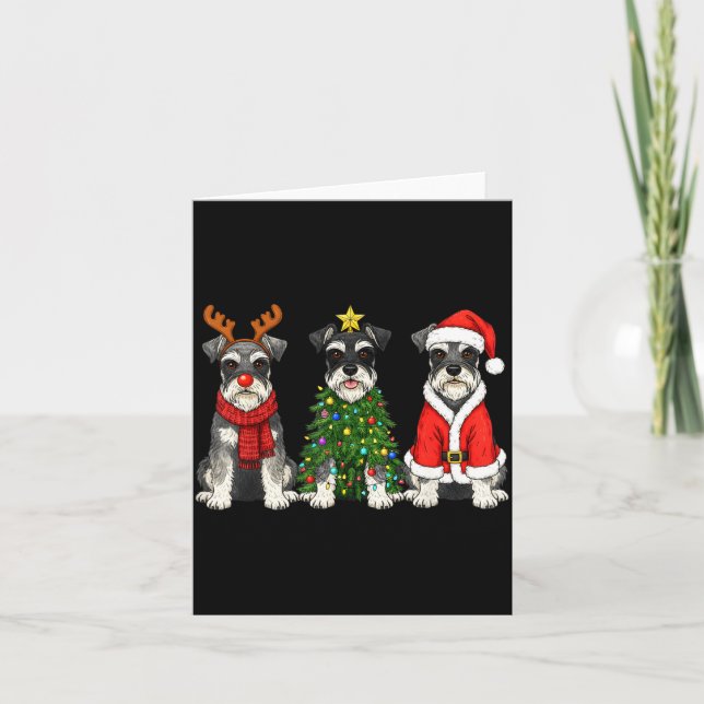 Cartão Retro Christmas Miniature Schnauzer Santa Reindeer (Frente)