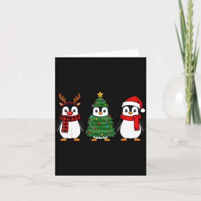Cartão Retro Christmas Penguin Santa Reindeer  (Frente)