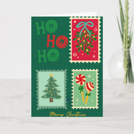 Cartão Retro Christmas Postage Card – Mistletoe, Tree & P