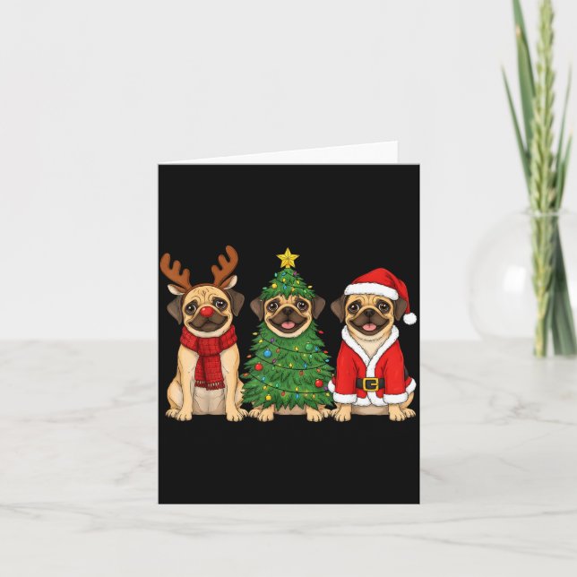 Cartão Retro Christmas Puggle Santa Reindeer Dog Lover  (Frente)