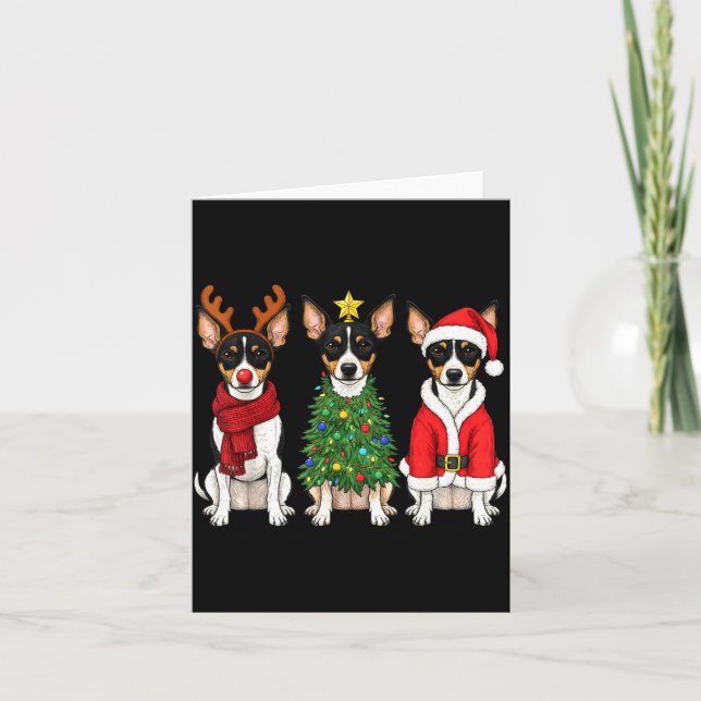 Cartão Retro Christmas Rat Terrier Santa Reindeer Dog Lov (Frente)