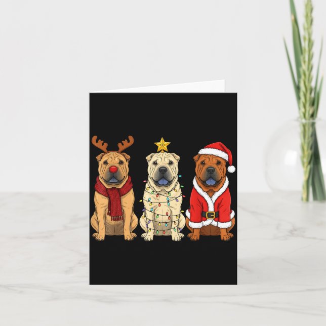 Cartão Retro Christmas Shar Pei Santa Reindeer Dog Lover  (Frente)