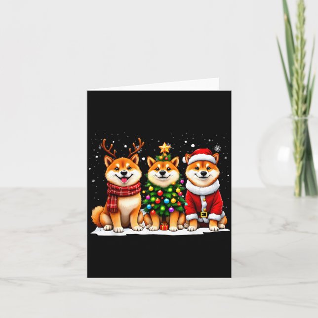Cartão Retro Christmas Shiba Inu Santa Reindeer Dog Lover (Frente)