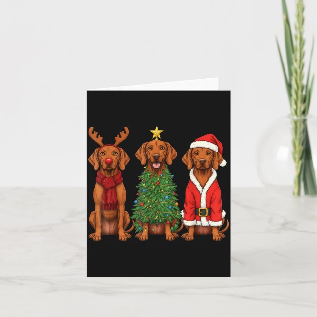 Cartão Retro Christmas Vizsla Santa Reindeer Dog Lover  (Frente)