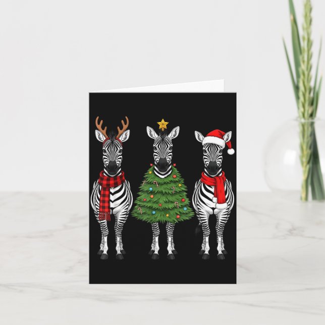 Cartão Retro Christmas Zebra Santa Reindeer Safari Animal (Frente)