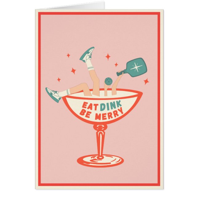 Cartão Retro Coma, Dink e Seja Feliz Pickleball Natal (Frente)