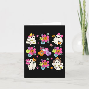 Cartão Retro Coquete Boo Fantasma Arco Abóbora Flores Olá