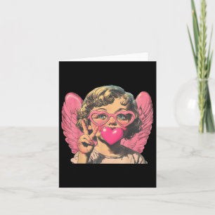 Cartão Retro Cupido Bebê Sopra Coração de Bolha Dia dos N
