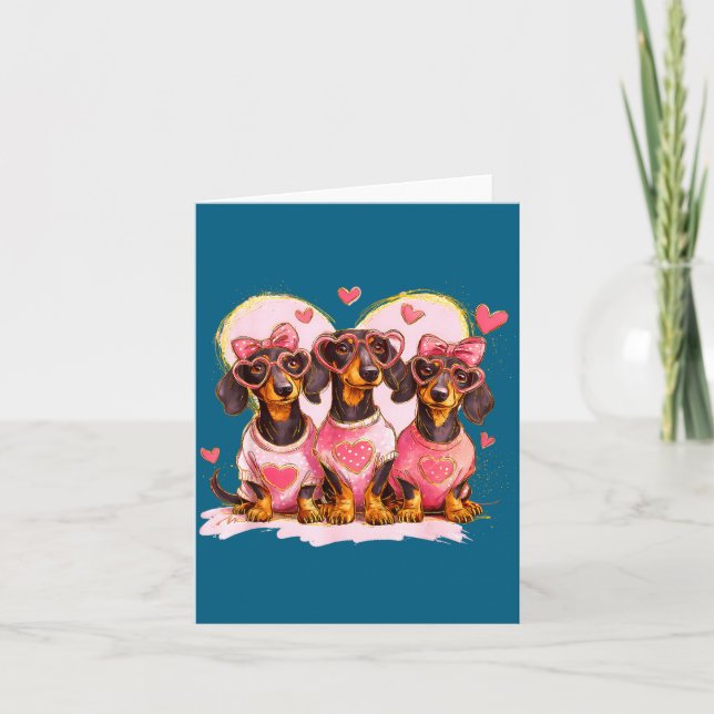Cartão Retro Dachshund With Heart Sungles Valentine's Day (Frente)
