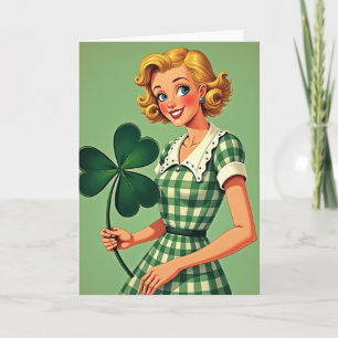 Cartão Retro de Mulher Irlandesa Alegria