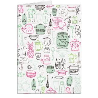 Cartão retro do doodle da cozinha bonito
