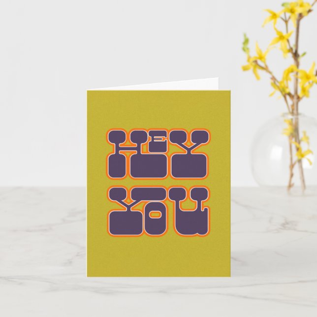 Cartão Retro Ei, Seu Verde Roxo (Flor Amarela)