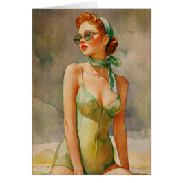 Cartão Retro Elegância: Chique de Praia