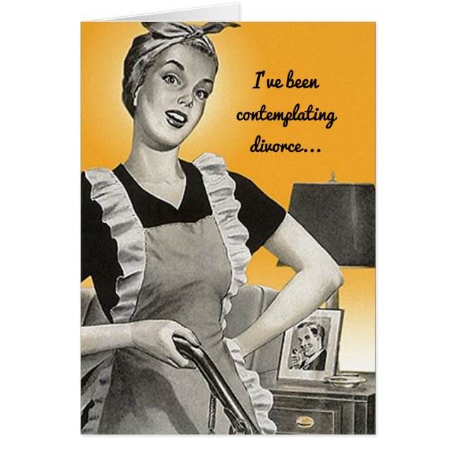 Cartão Retro engraçado contemplando o divórcio novo tempo (Frente)