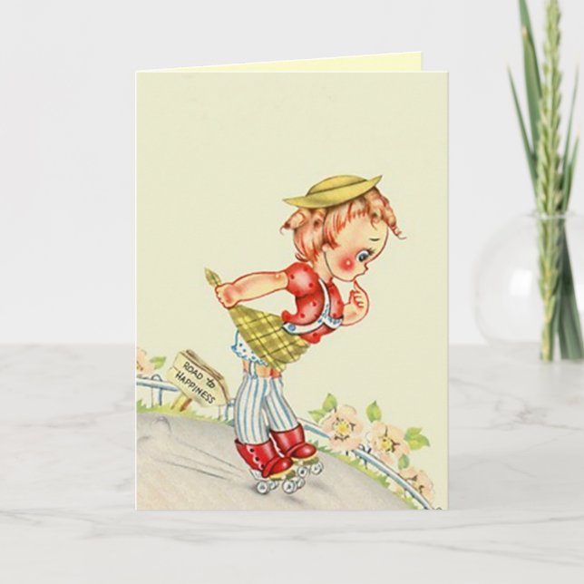 Cartão Retro Extreme Sports Roller Skater Down steep Hill (Frente)