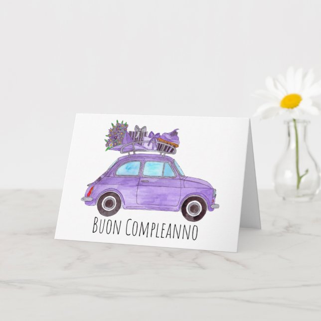 Cartão Retro Fiat 500 de aniversário italiano (Planta pequena)