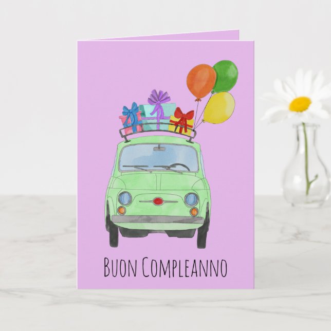 Cartão Retro Fiat 500 de Aniversário Italiano (Planta pequena)