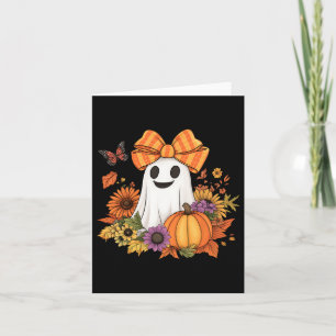 Cartão Retro Floral Boo Ghost Pumpkin Arco Halloween Mulh