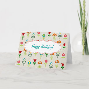Cartão Retro folk flower pattern Happy Birthday