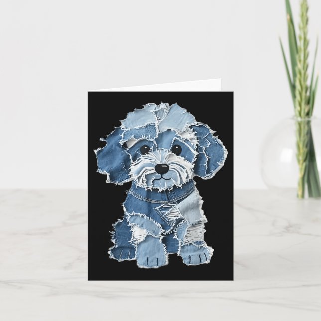 Cartão Retro Funny Denim Patch Animal Dog Impressão (Frente)